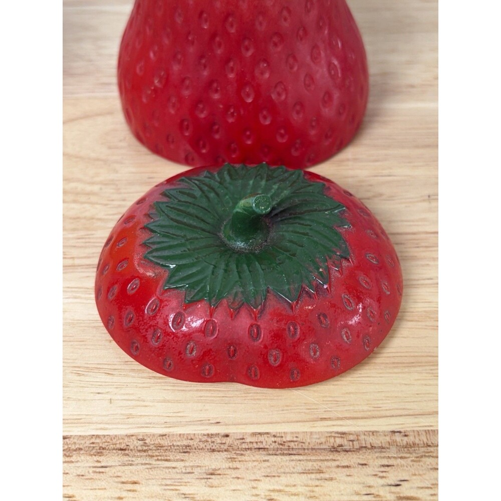 Hazel Atlas Jelly Jar Apple Strawberry Milk Glass Pair Lidded Jam Jar Vintage - Picture 11 of 15